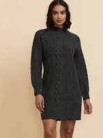 Mock Neck Cable Knit Sweater Dress