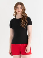 Short Sleeve Ribbed Crew Neck Top