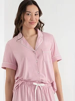 Short Sleeve Button Down Shirt with Crop Pant Sleep Set