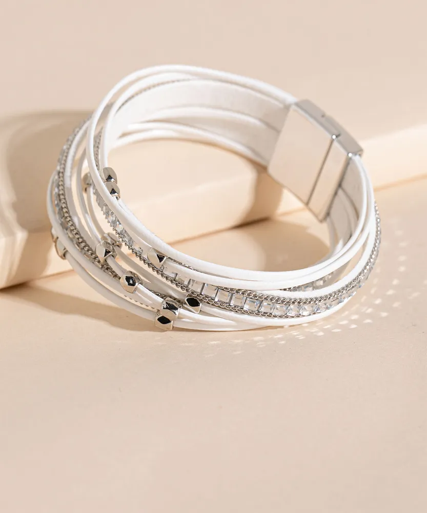 White Snap Bracelet with Silver Gems