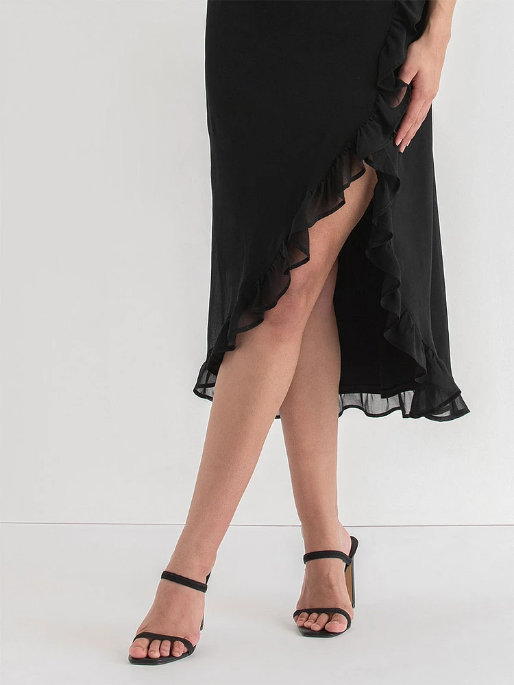 Chiffon Ruffle Dress with Tie Straps