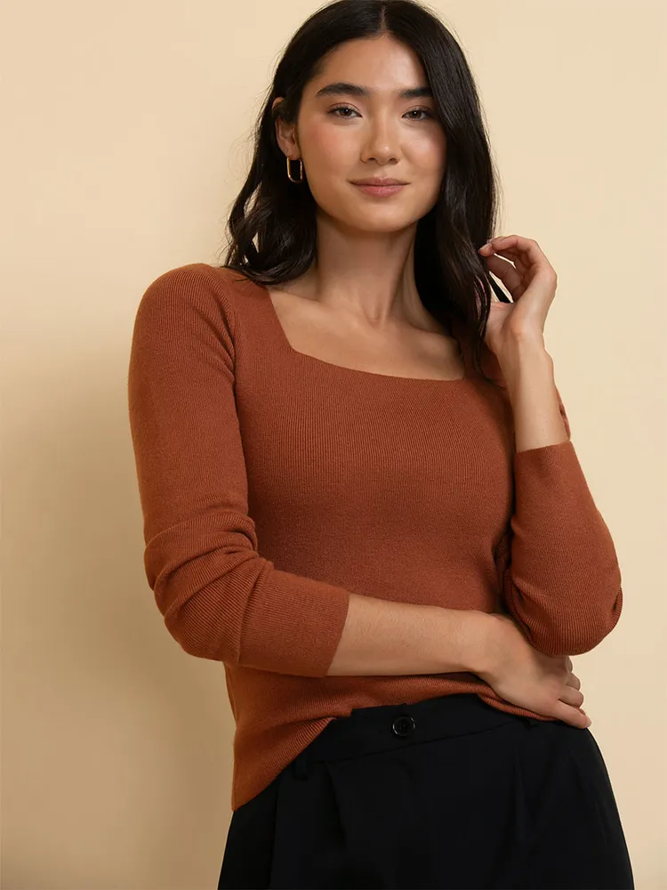 Square Neck Ribbed Sweater