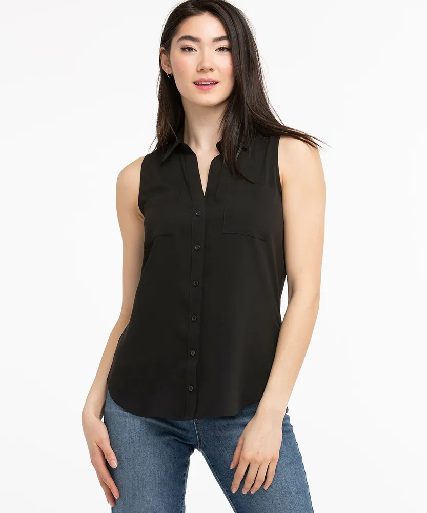 Sleeveless Button Front Collared Shirt