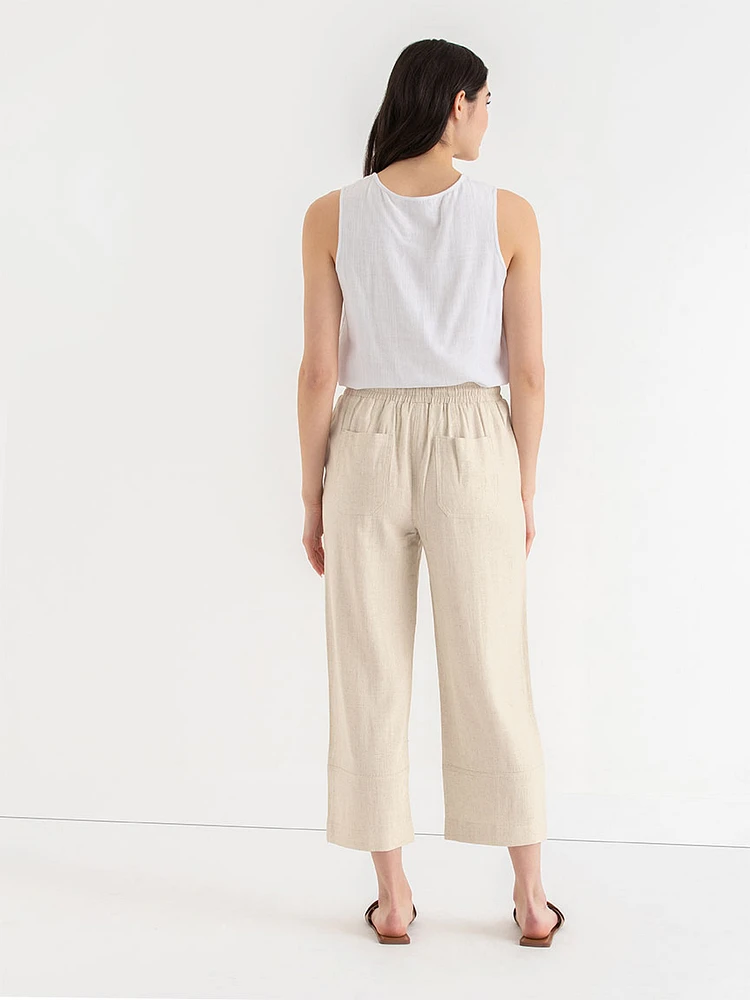 Viscose Linen Pull-On Cropped Pant