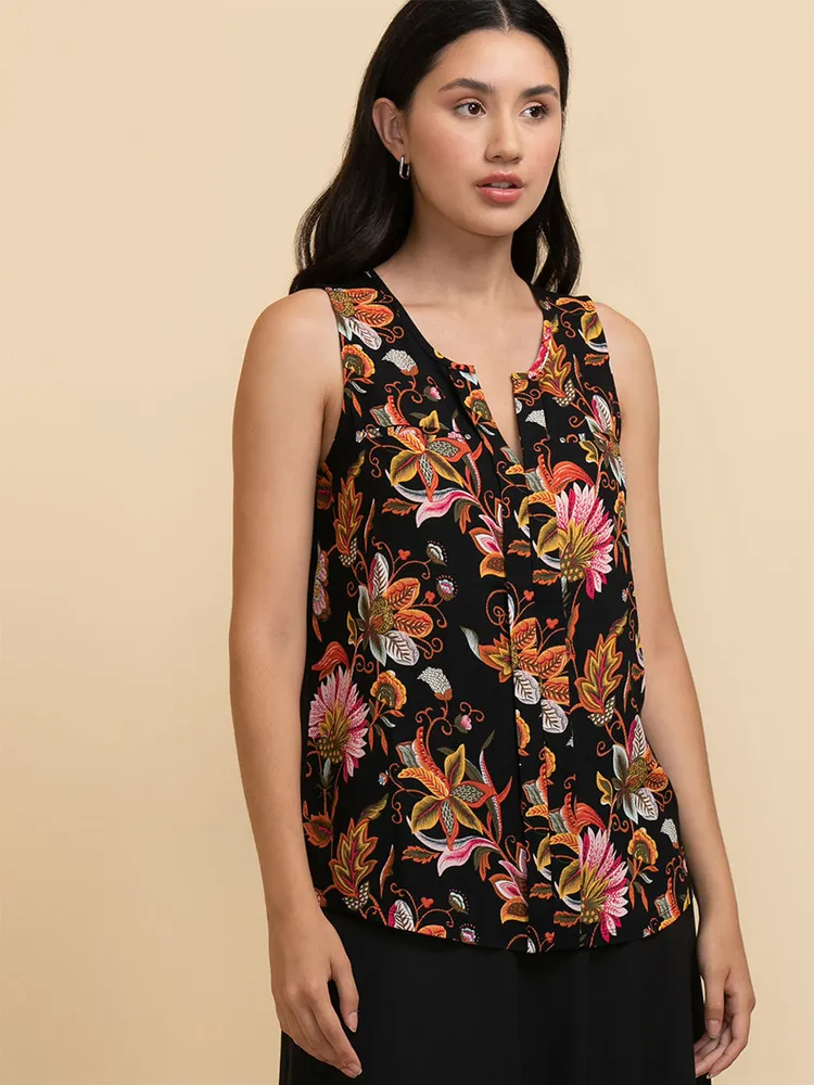 Sleeveless Mix Media Henley Top