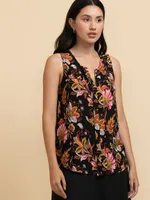 Sleeveless Mix Media Henley Top