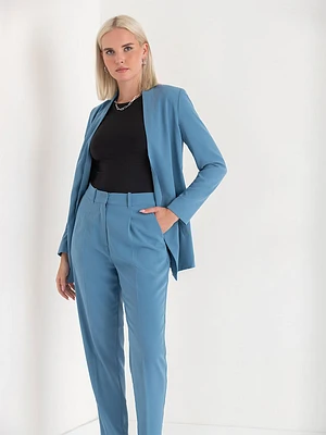 Collarless Open Front Blazer Crepe