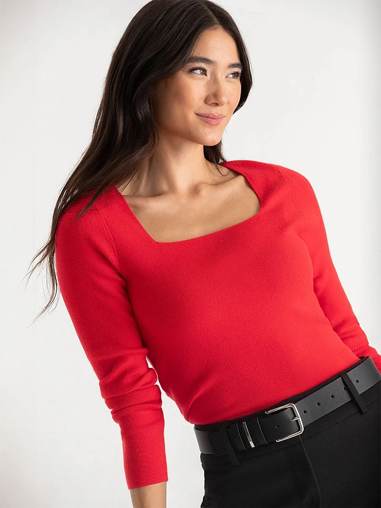 Square Neck Ribbed Sweater