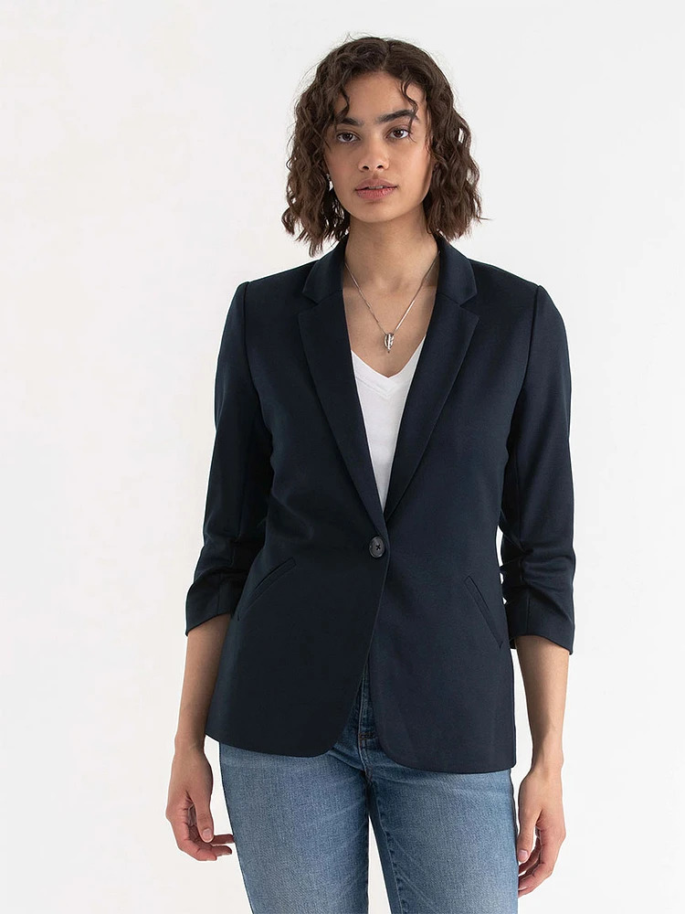 Hampton 3/4 Ruched Sleeve Ponte Blazer