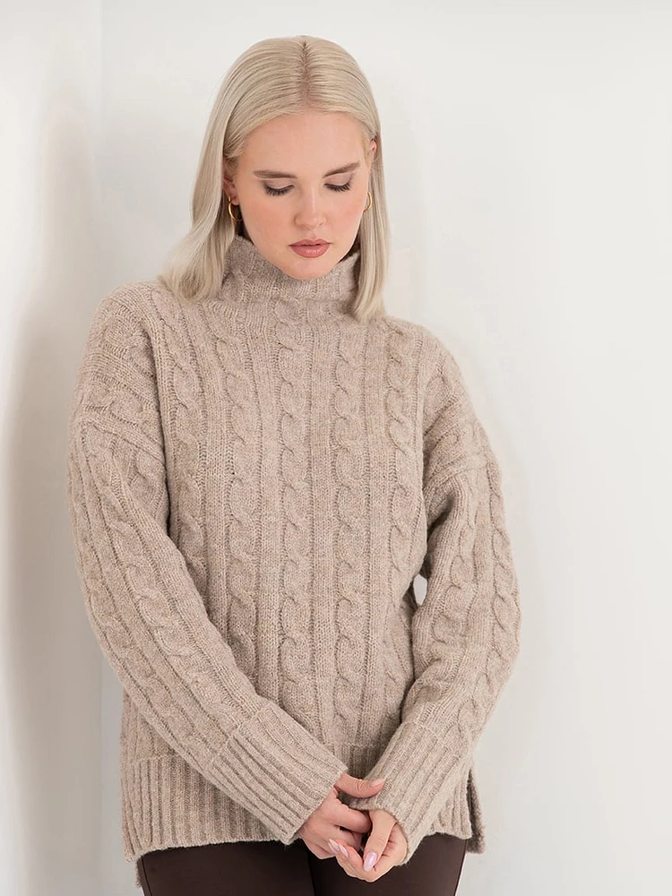 Mock Neck Cable Sweater