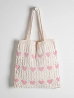 Knit Pink Heart Tote Bag