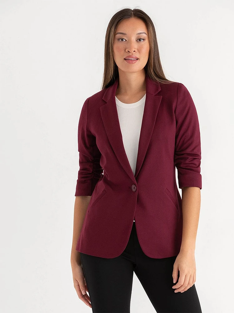 Hampton 3/4 Ruched Sleeve Ponte Blazer