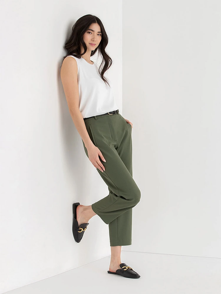 Belted Straight Crop Pant Scuba Crepe