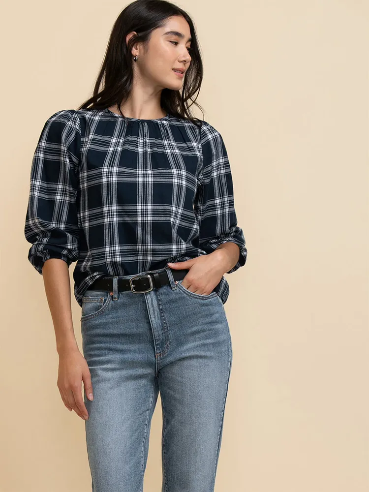 Long Sleeve Plaid Blouse