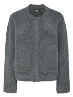 Cori Long Sleeve Bloucle Knit Bomber Jacket