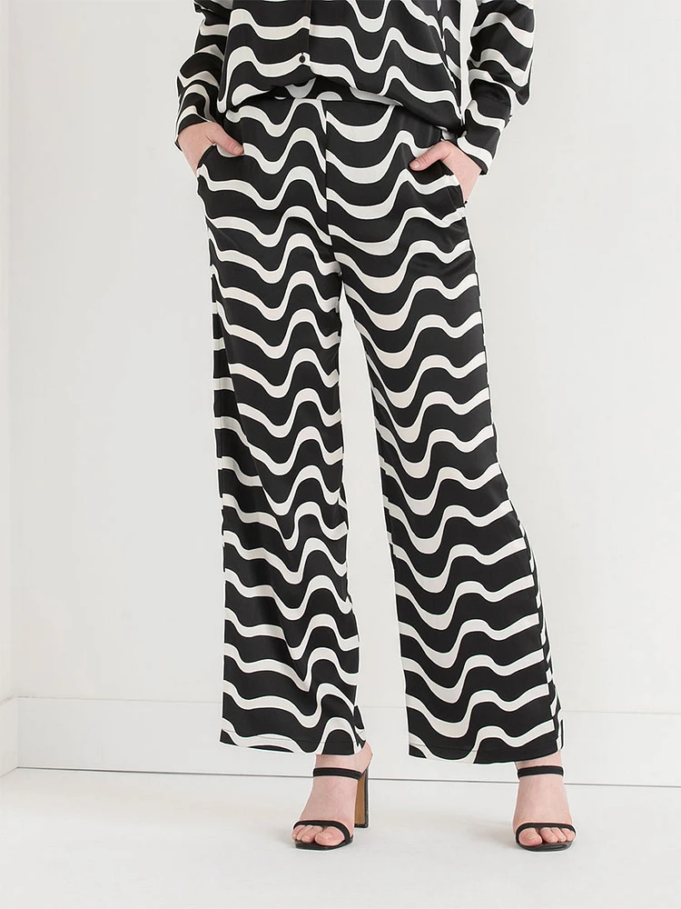 Printed Wide Leg Satin Pants