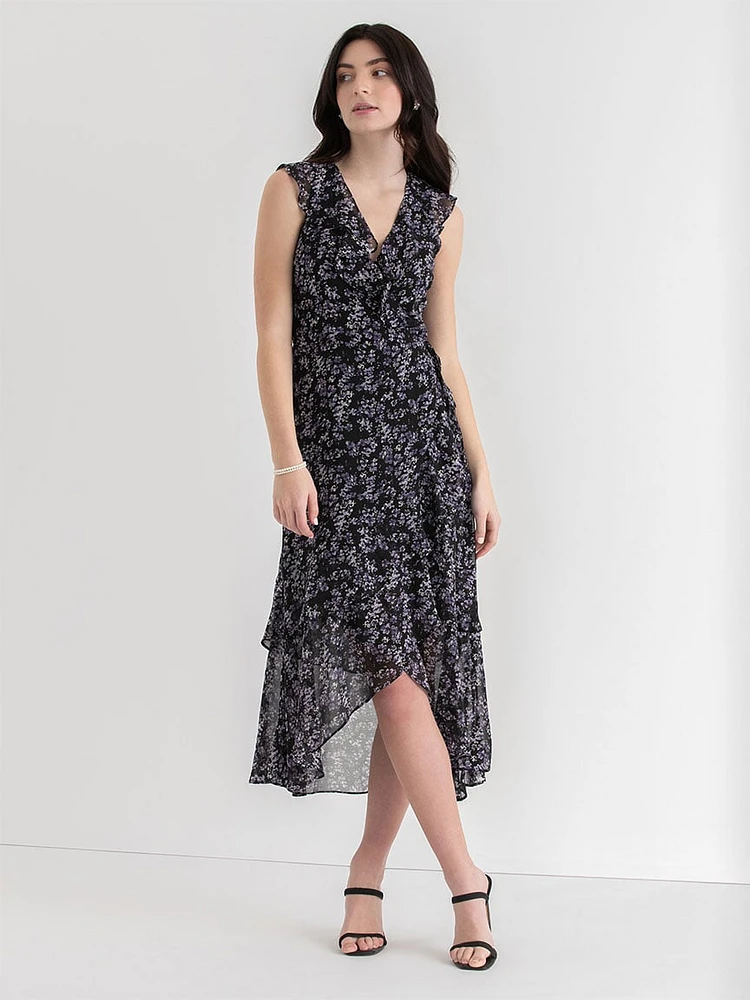 Chiffon Ruffle Wrap Dress