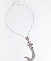 Long Silver Necklace with Epoxy Stone & Tassel Pendant