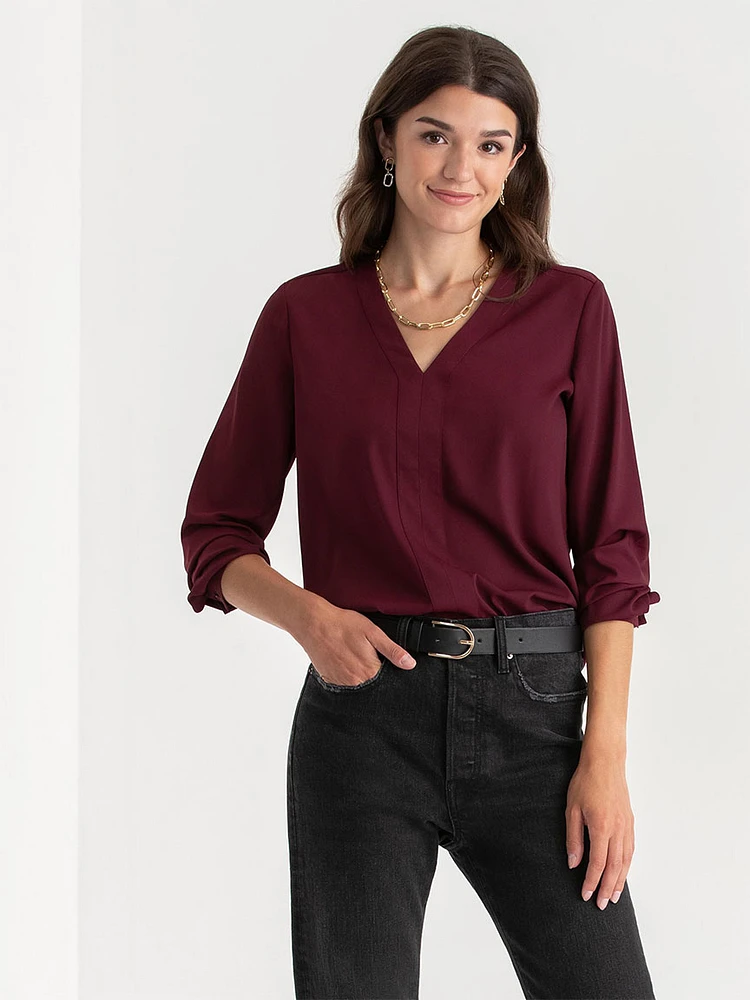 V-Neck Long Sleeve Blouse