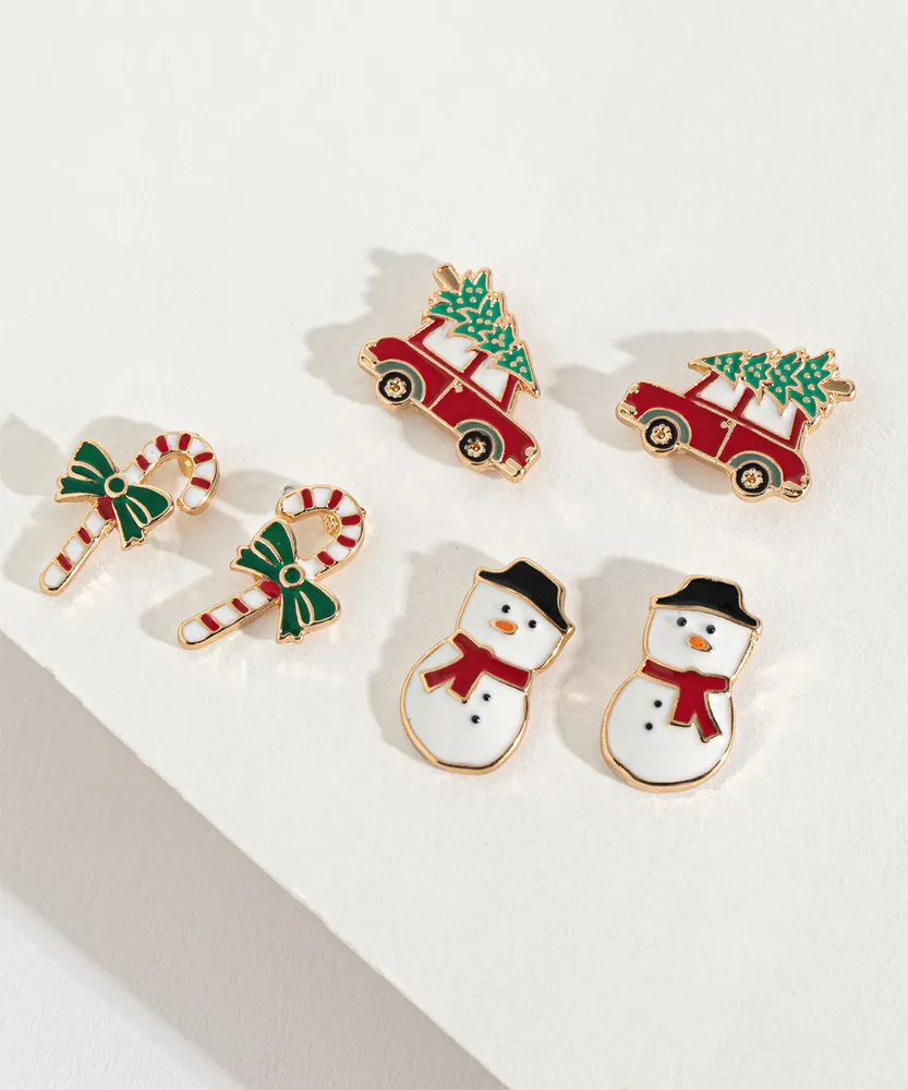 Snowman, Candycane & Car Earring Trio