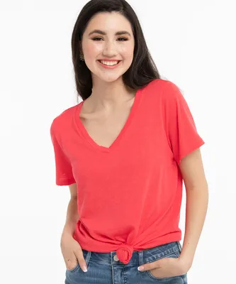 V-Neck Curved Hem Tee