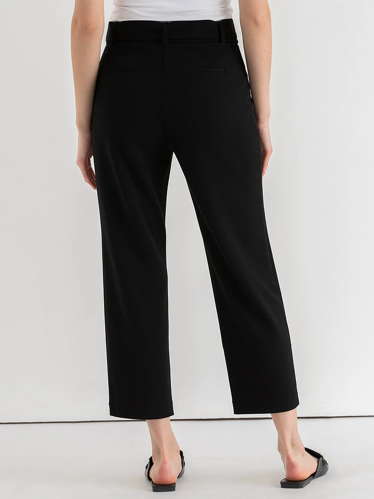 Belted Straight Crop Pant Scuba Crepe