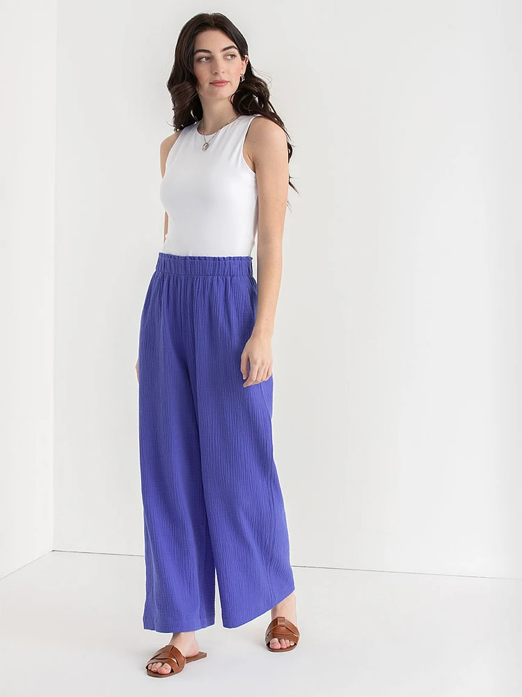 Crinkle Cotton Wide Leg Pant