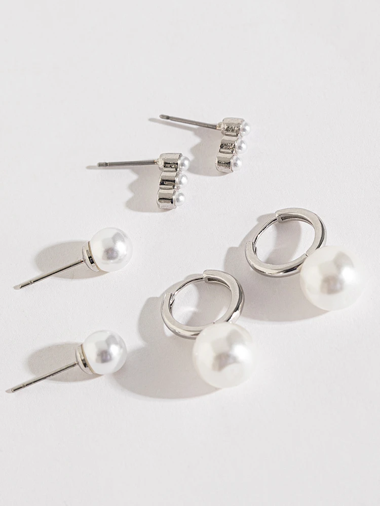 Pearl Stud, Dangle & Mini Pearl Earring Trio