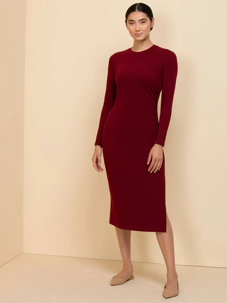 Long-Sleeved Ribbed Midi Dress