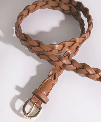 Cognac Braided Belt with Gold Buckle