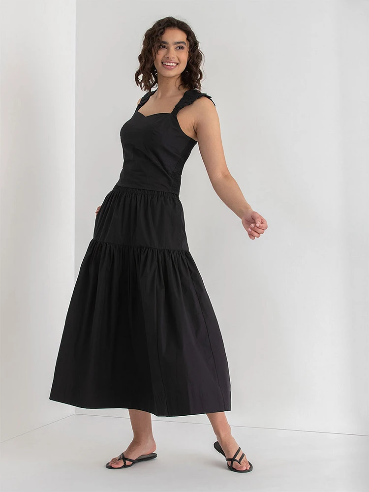 Tiered Poplin Midi Skirt