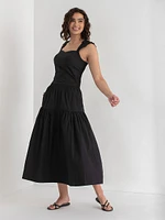 Tiered Poplin Midi Skirt