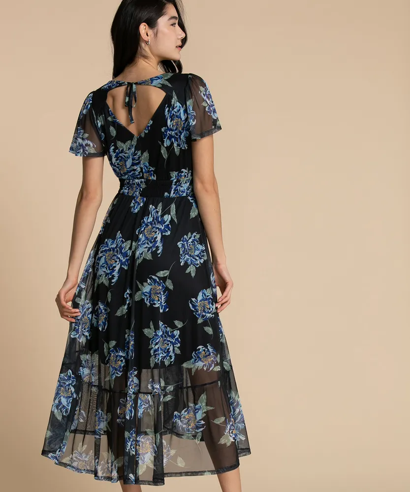 Flutter Sleeve Smocked Waist Midi Dress