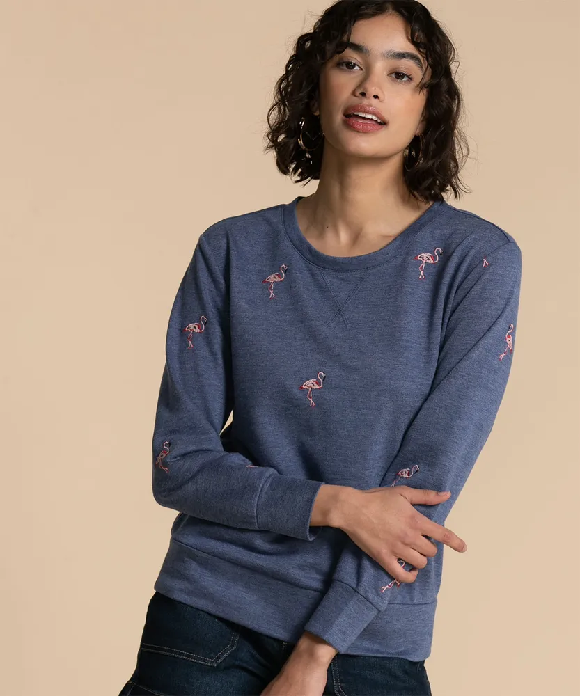 Flamingo Appliqué  French Terry Sweatshirt