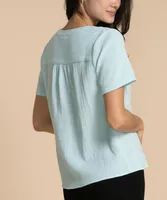 Short Sleeve Henley V-Neck Top