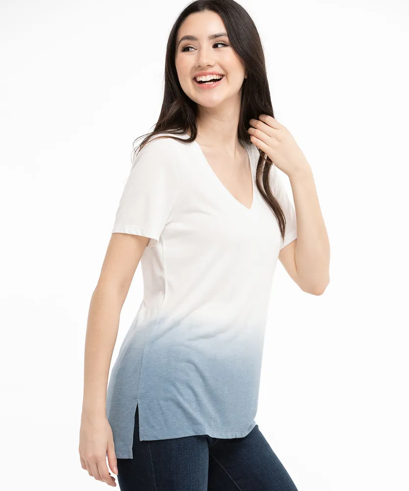 V-Neck Dip-Dye Tee Blue Ombre