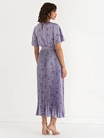 Pleated Dress with Flutter Sleeves