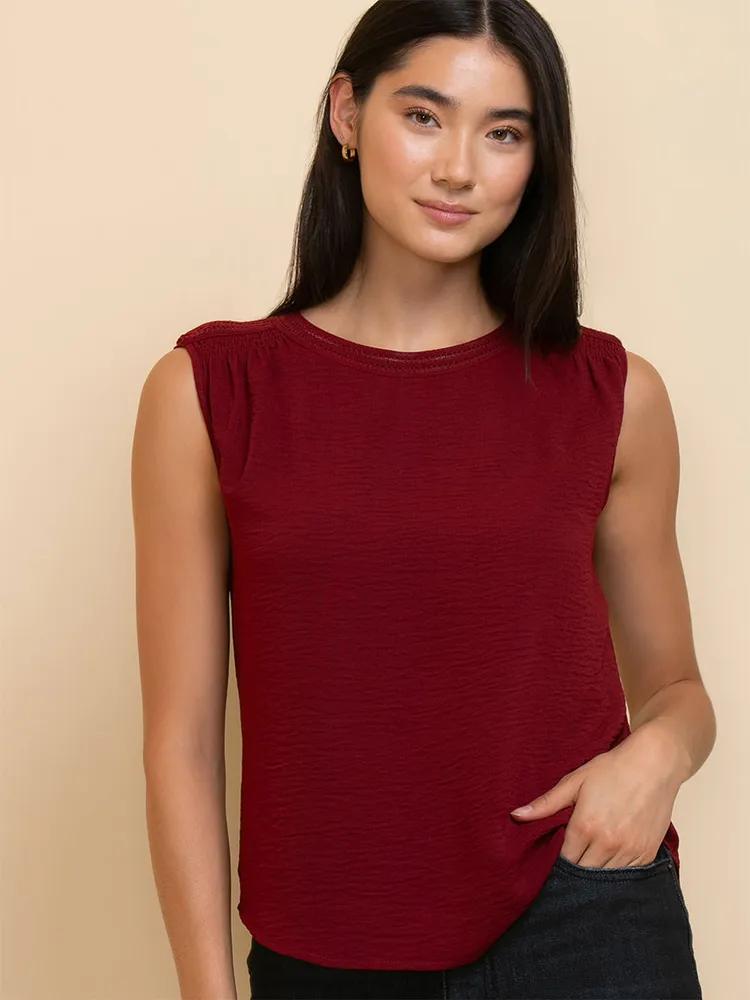 Sleeveless Blouse with Shoulder Trim