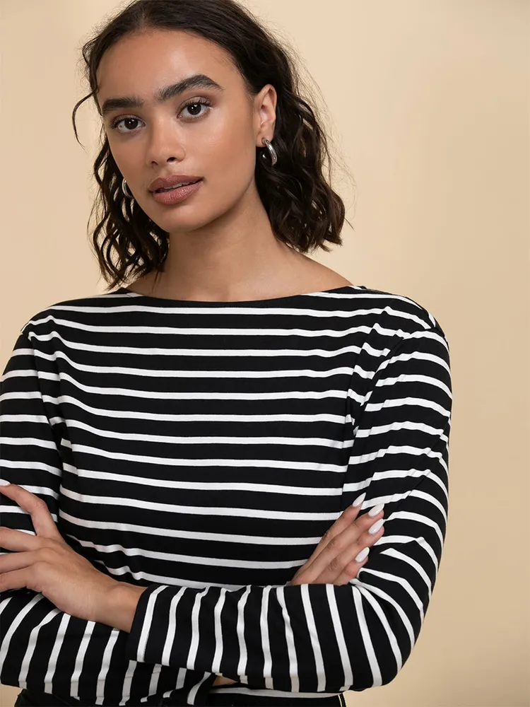 Long Sleeve Boat-Neck Top