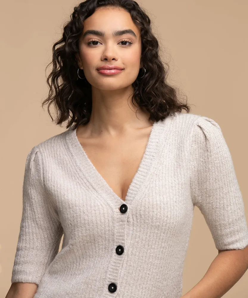 Puff Sleeve Button Front Cardigan