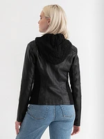 Hooded Faux Leather Jacket