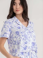 Short Sleeve Button Down Shirt with Crop Pant Sleep Set