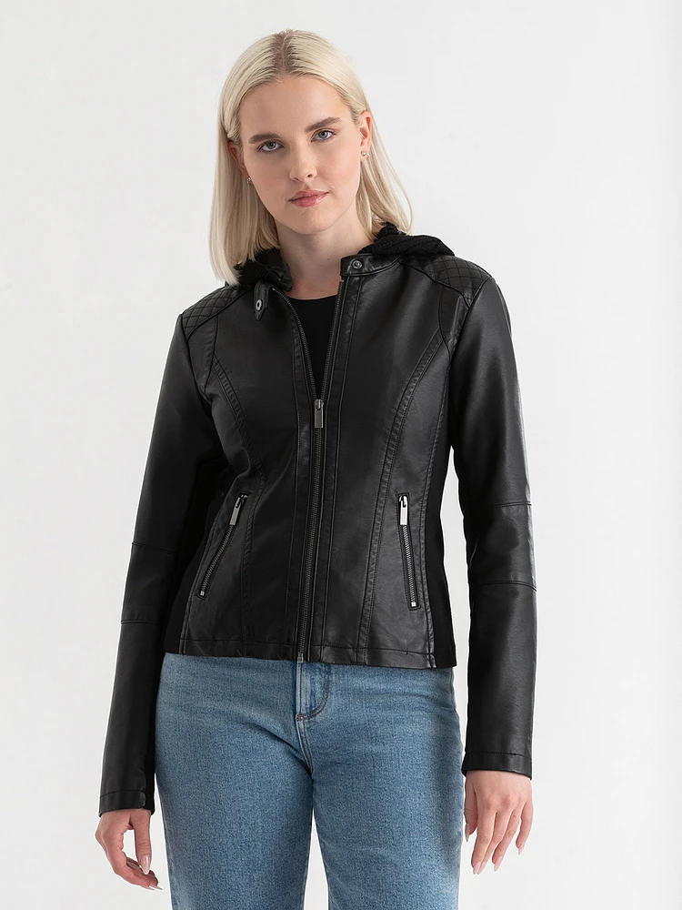 Hooded Faux Leather Jacket