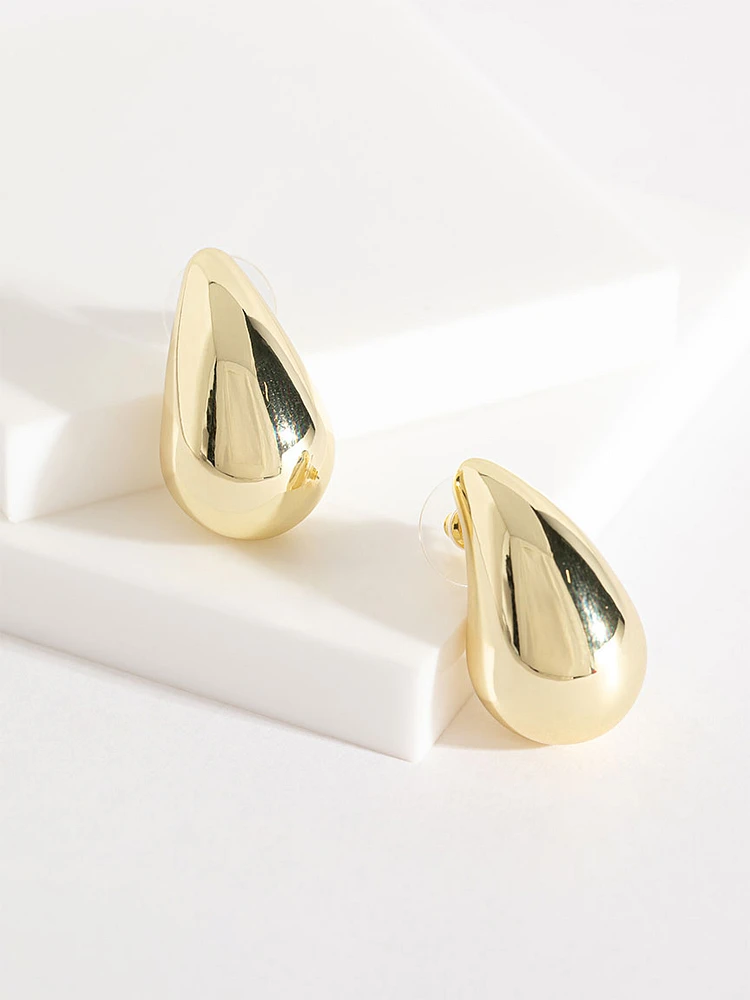 Gold Dome Teardrop Earrings