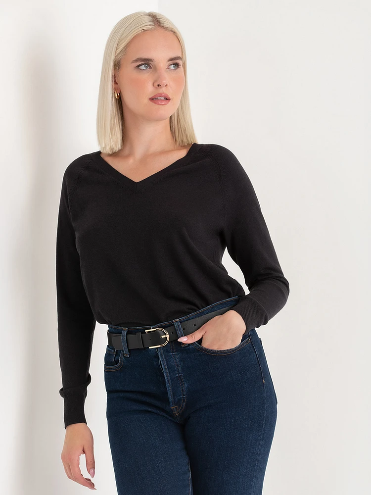 Long Sleeve Cashmere-Blend V-Neck Sweater