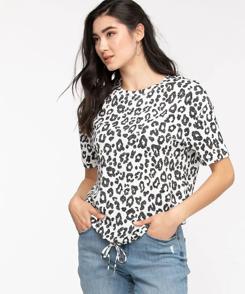 Leopard Bubble Hem Hacci Top