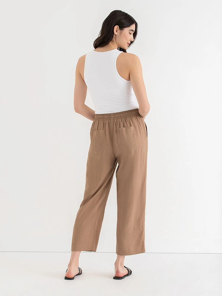 Viscose Linen Pull-On Cropped Pant