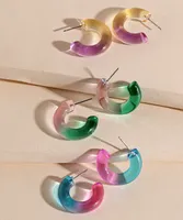 3-Pack Ombre Coloured Resin Hoop Earrings