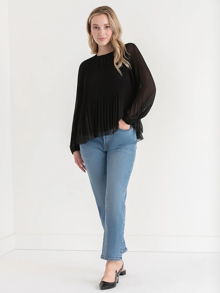 Long Sleeve Release Pleat Blouse