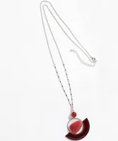 Long silver Necklace with Red Stone